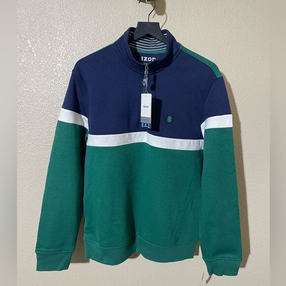Izod Blue and Green Zip Up Sweater - Picture 1 of 4